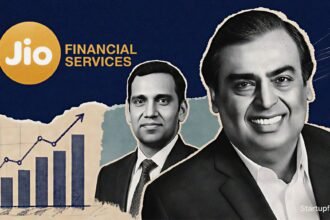 Hitesh Sethia, MD and CEO of Jio Financial Services, anchors Jio Financial Q1 Results with an abstract growth-chart collage