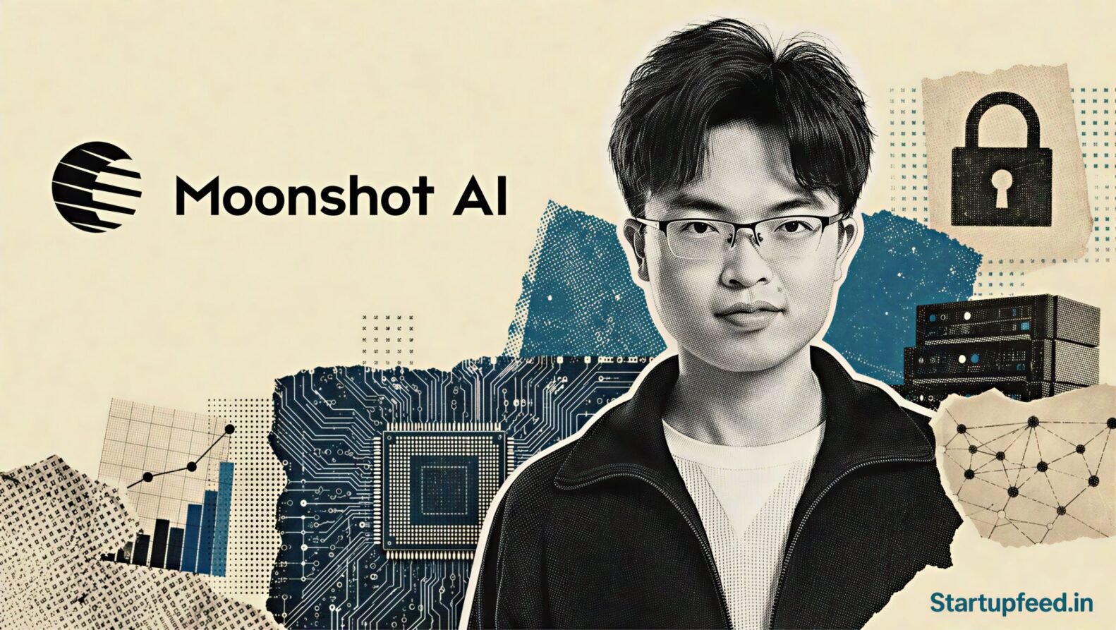 Kimi K3 open-weight AI model released by Moonshot AI with Yang Zhilin, Moonshot logo and AI-themed editorial collage highlighting the 2.8 trillion parameter model