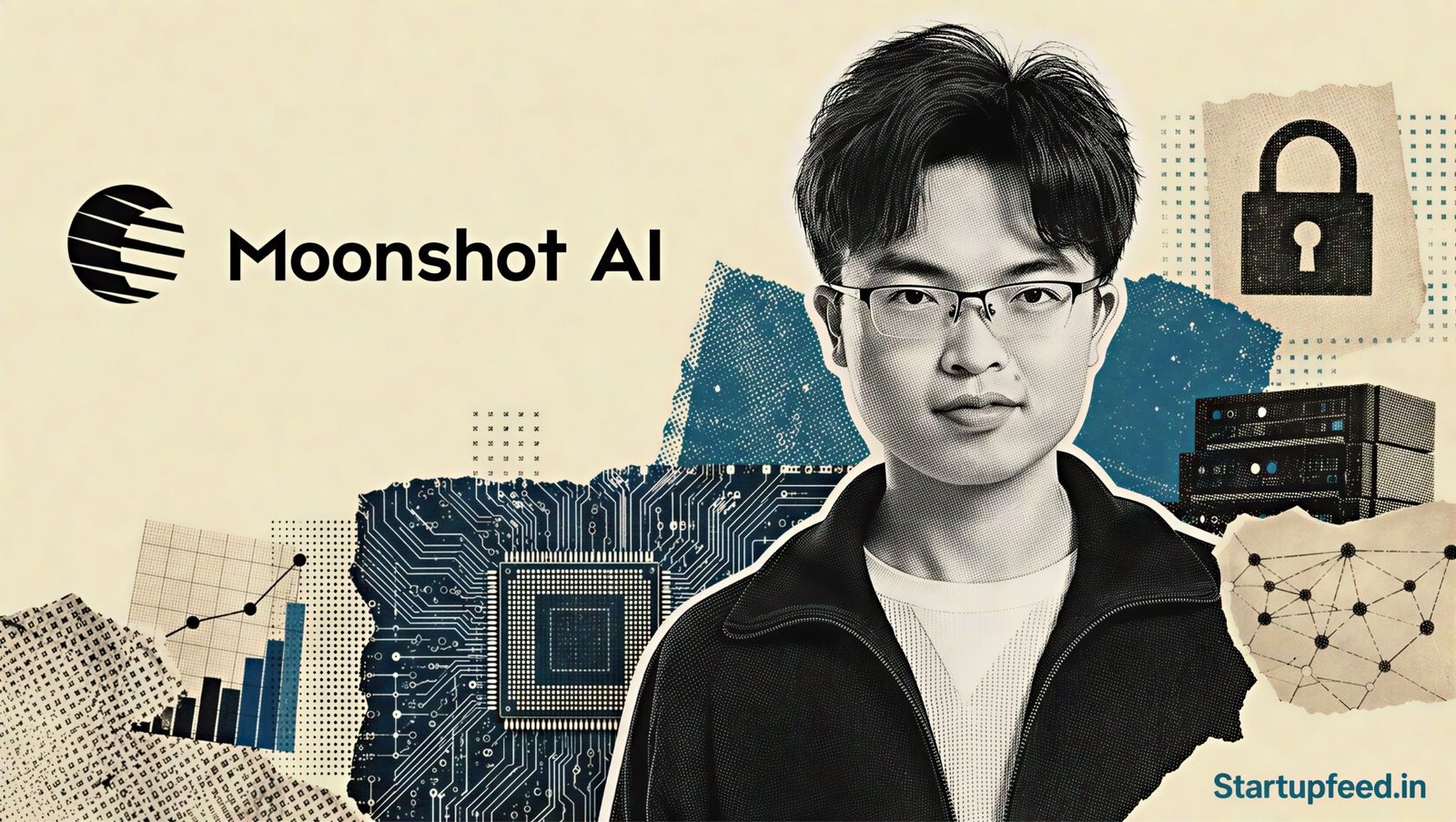 Kimi K3 open-weight AI model released by Moonshot AI with Yang Zhilin, Moonshot logo and AI-themed editorial collage highlighting the 2.8 trillion parameter model