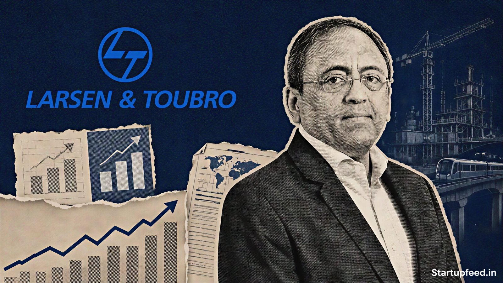 S N Subrahmanyan beside the L&T logo as L&T Q1 profit rises 14% with Rs 108,014 Cr order inflow