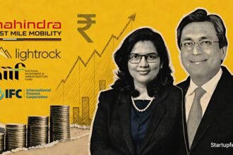 Mahindra EV arm funding announcement featuring Anish Shah with Mahindra and Lightrock logos after the Rs 322 Cr unicorn funding round