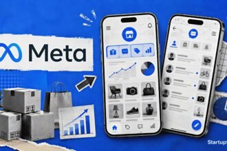 Meta Seller App displayed on two smartphones with Facebook Marketplace seller tools and the official Meta logo
