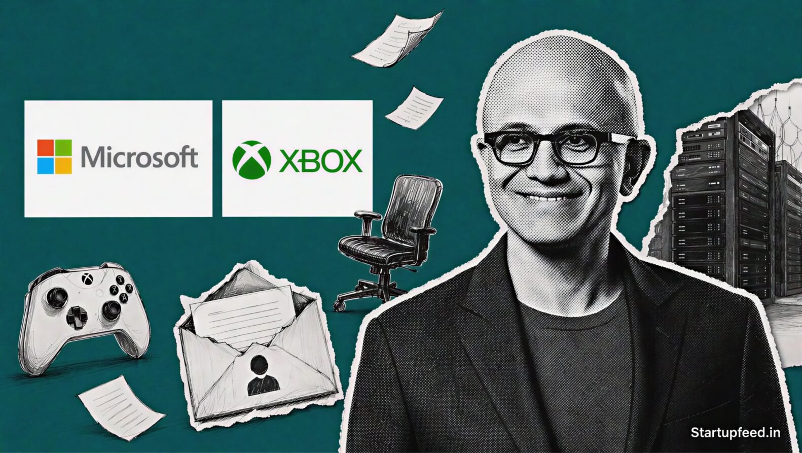 Microsoft Layoffs 2026 illustrated with Asha Sharma beside Microsoft and Xbox logos during the company's major gaming restructuring affecting 4,800 jobs