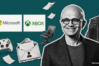 Microsoft Layoffs 2026 illustrated with Asha Sharma beside Microsoft and Xbox logos during the company's major gaming restructuring affecting 4,800 jobs
