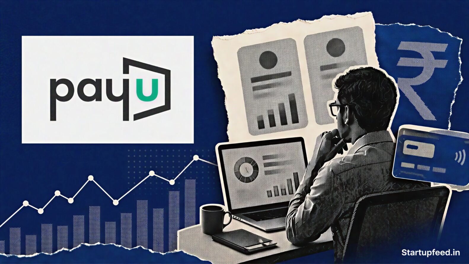 PayU India FY26 profit collage with PayU logo, fintech dashboard shapes and Prosus-backed payments turnaround