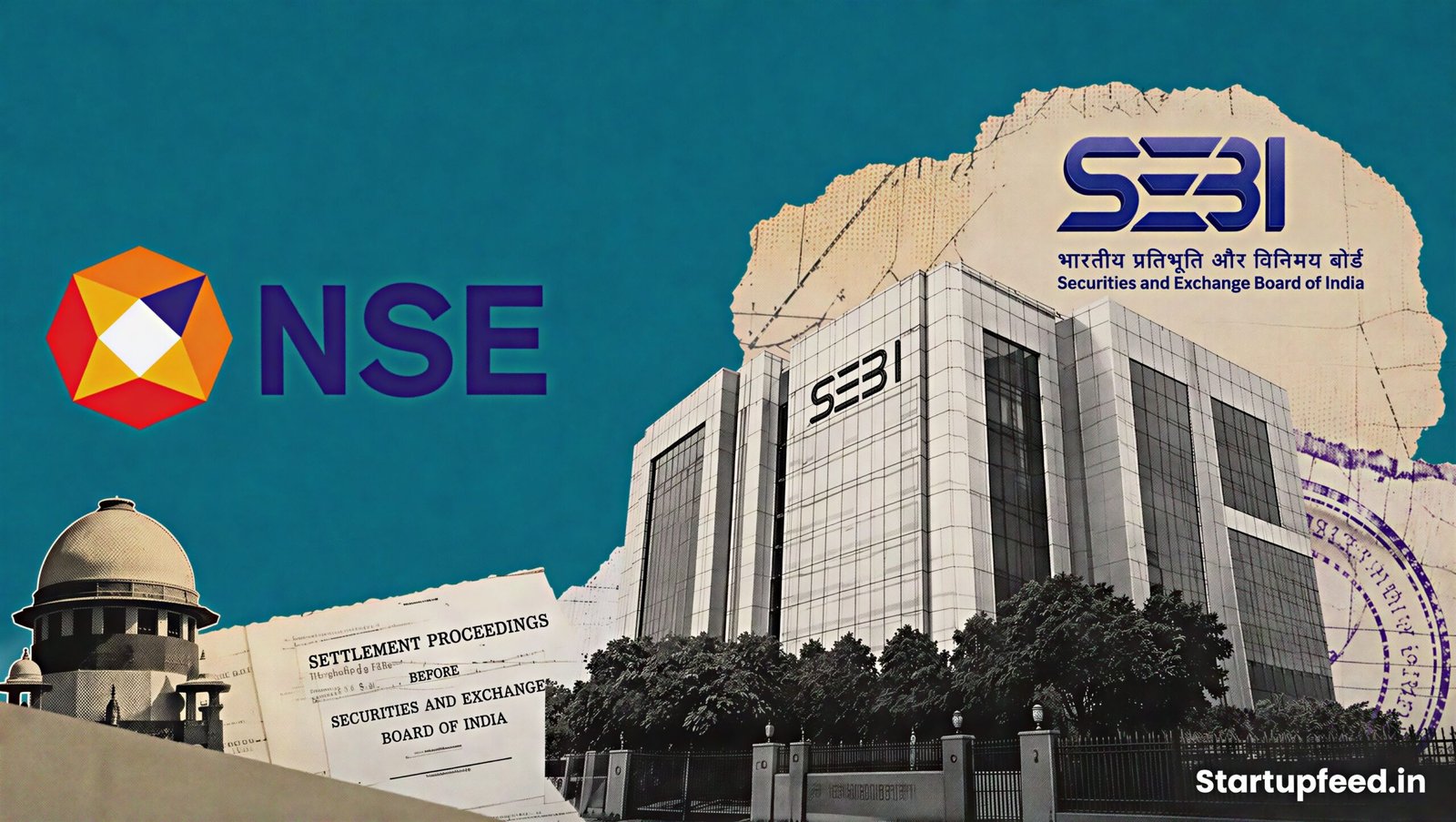 SEBI clears NSE settlement as the regulator resolves the colocation and dark fibre cases worth Rs 1,491.21 Cr with the NSE logo and SEBI emblem