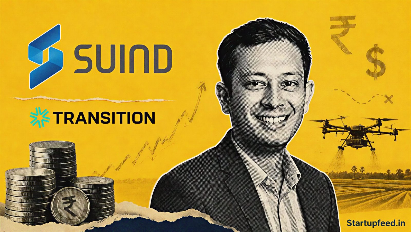 Kunal Shrivastava, cofounder and CEO of SUIND, after SUIND bags Rs 20.5 Cr seed funding with Transition VC logo beside the company logo