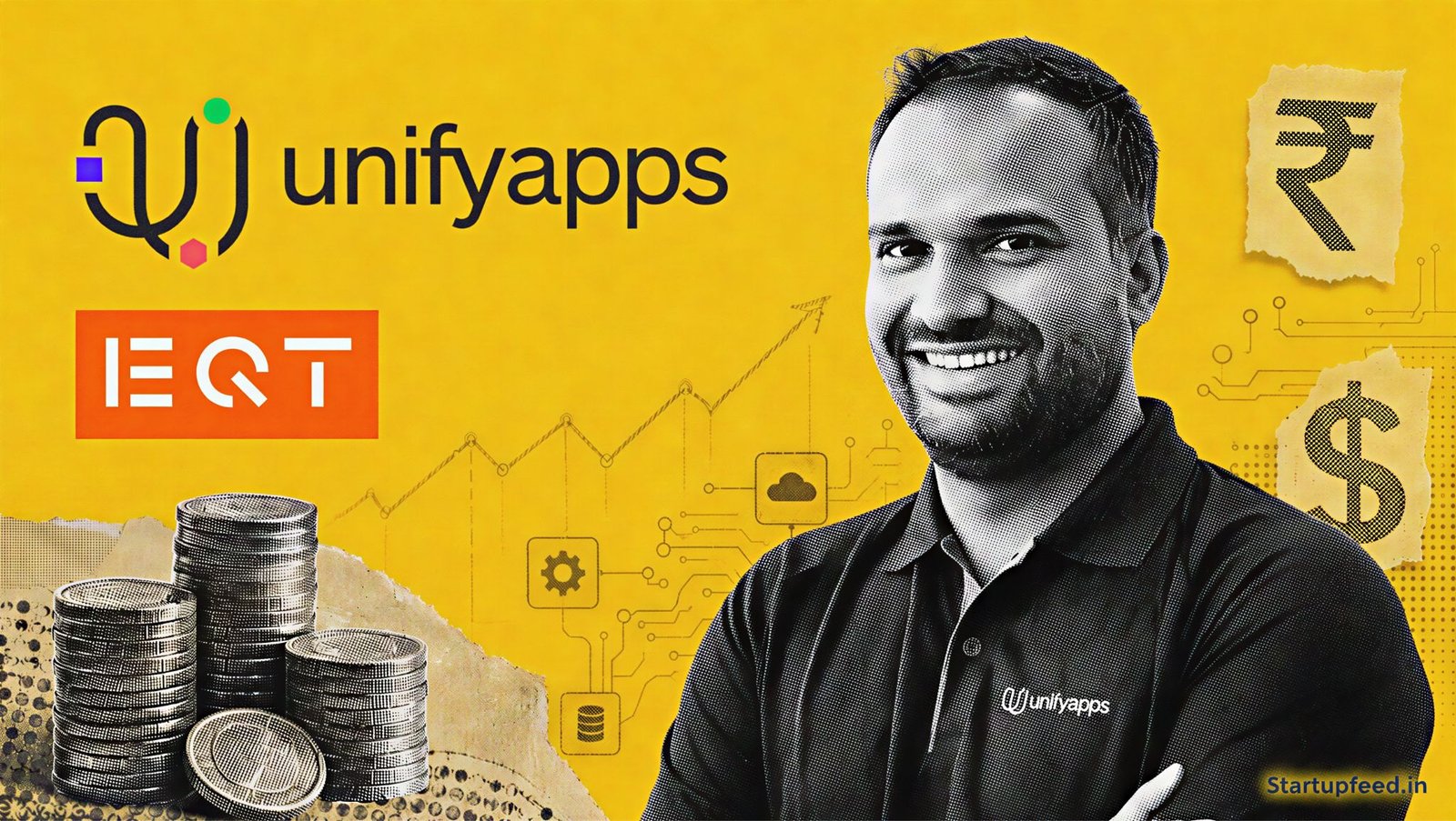 Pavitar Singh beside UnifyApps and EQT logos, visualising UnifyApps in talks over a potential $120 Mn enterprise AI funding round