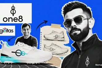 Virat Kohli One8 relaunch with Kohli halftone portrait, One8 logo and sportswear collage