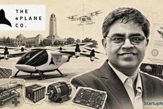 India first eVTOL prototype visual with The ePlane Company logo, PT-01 aircraft, IIT Madras engineering elements and air-ambulance cues