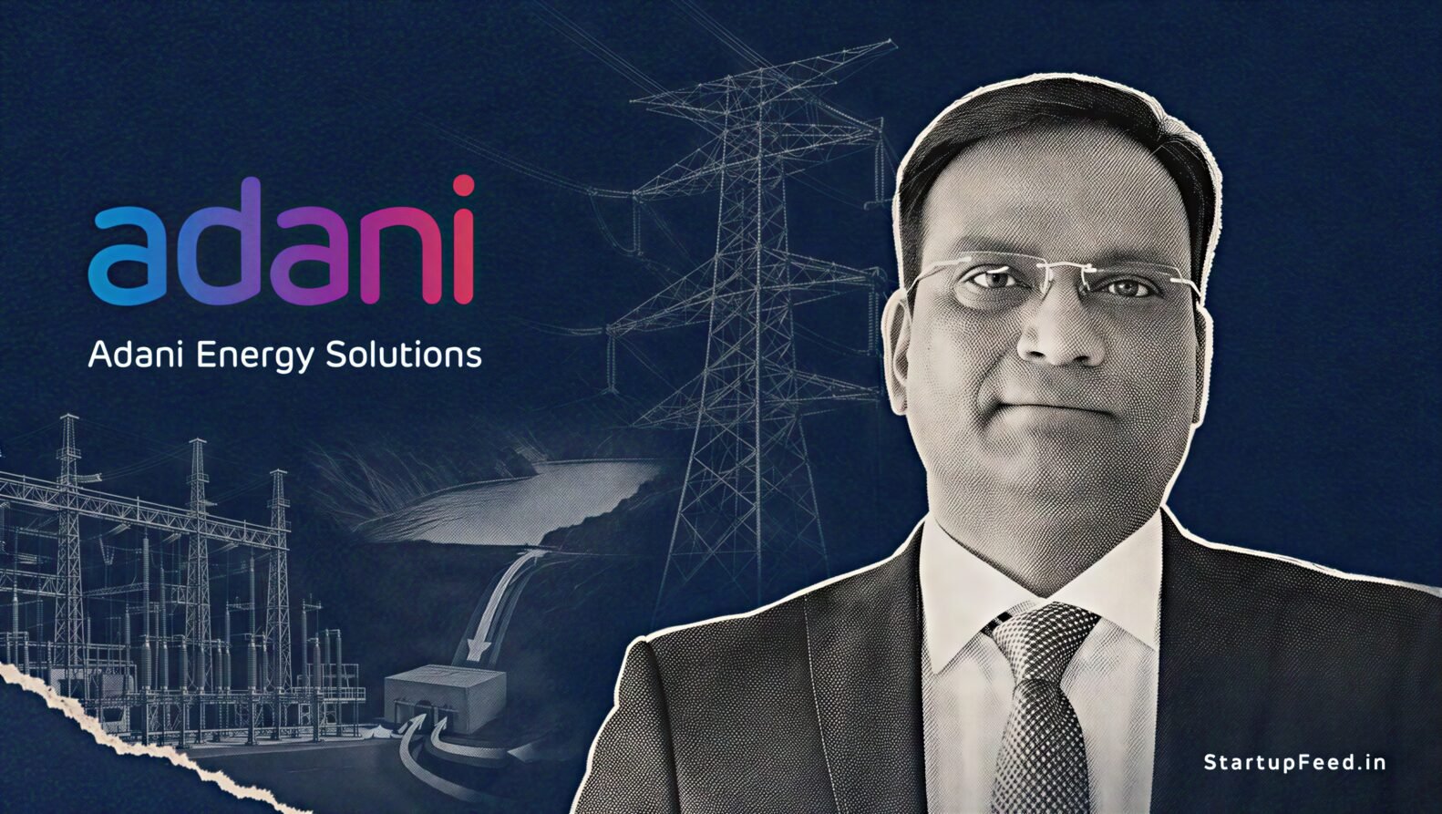 Adani Energy Solutions transmission project shown with 765 kV towers and the Rs 4,700 crore Satara corridor