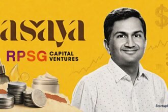 Asaya Series A funding with founder Neeraj Biyani, RPSG Capital logo and skincare brand elements