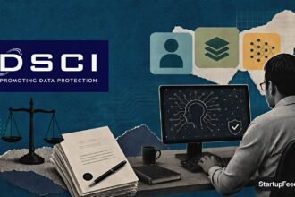 DSCI AI liability framework visual with DSCI logo, policy documents and enterprise AI systems