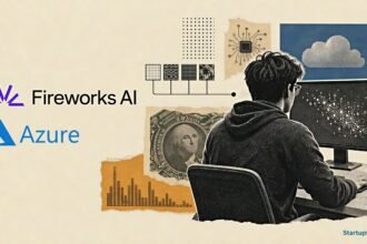 Fireworks AI on Foundry editorial collage with Fireworks and Microsoft Azure logos, open-model inference fragments, and serverless cloud infrastructure