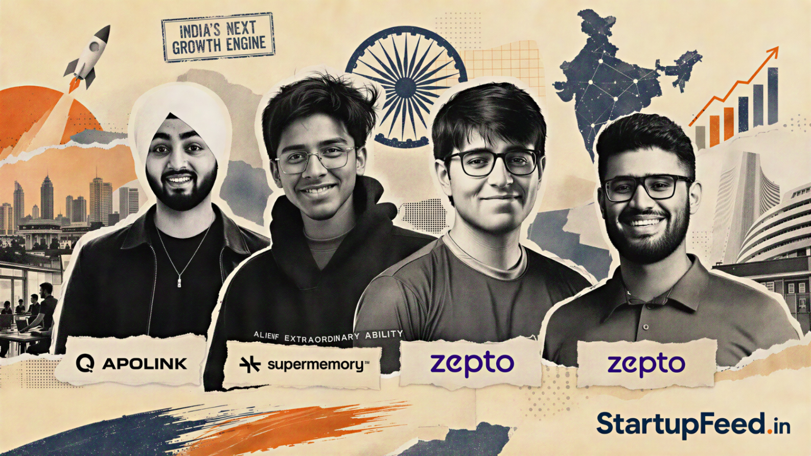 Gen Z founders India feature showing four young founders from the Hurun U30 2026 list