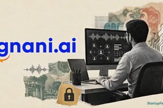 Gnani.ai Artha sovereign AI stack with company logo beside an Indian professional at a computer