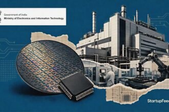 India chip plants startups policy scene with semiconductor wafer, fab and MeitY emblem