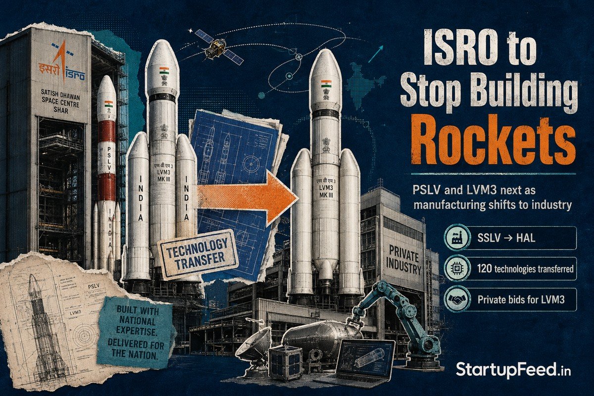 ISRO rocket manufacturing shift to private sector with PSLV, LVM3 and technology transfer imagery