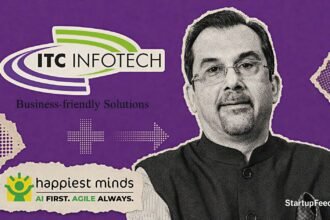 ITC Infotech Happiest Minds merger scene with Sanjiv Puri portrait and both company logos