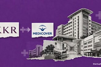 KKR Medicover India deal shown through crisp KKR and Medicover logos beside a halftone hospital network scene