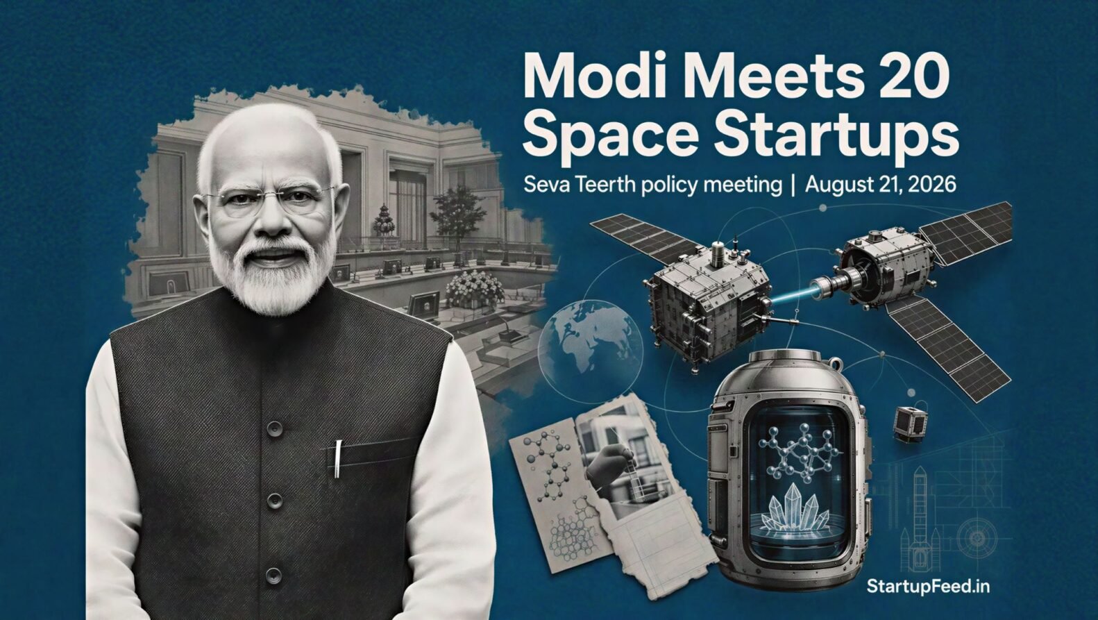 Modi space startups meeting with satellite servicing, space pharma and Indian policy imagery