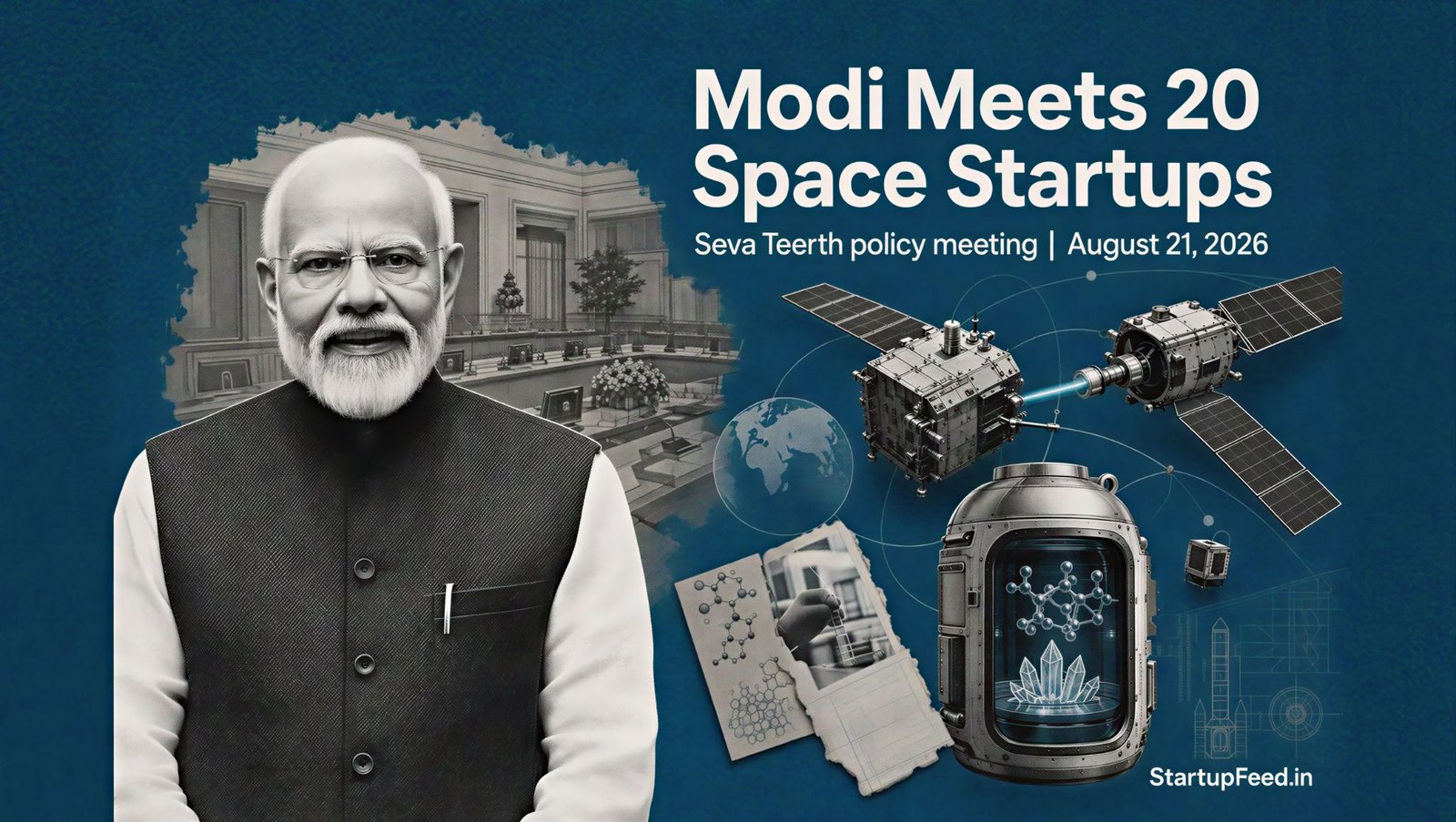 Modi Meets 20 Space Startups: Fuel Depots to Space Pharma 41 Modi space startups meeting with satellite servicing, space pharma and Indian policy imagery