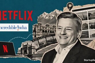 Netflix Tourism Deal visual with Ted Sarandos beside an Incredible India travel portal collage and Indian destination landmarks