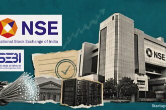 NSE SEBI settlement collage with the NSE logo, SEBI emblem, exchange building and market documents on a deep teal background