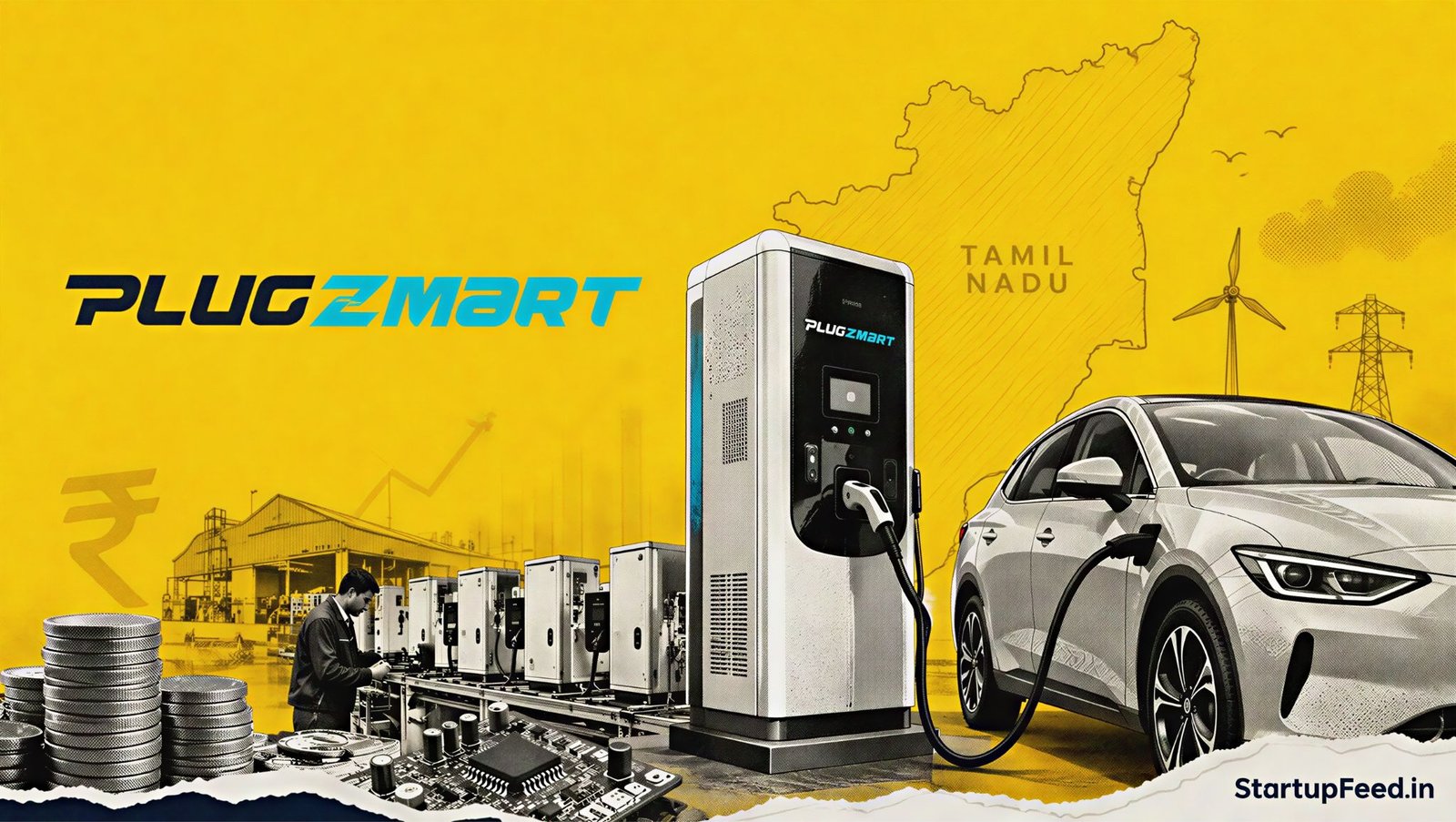 Plugzmart Tamil Nadu MoU shown through EV charging hardware and manufacturing cues