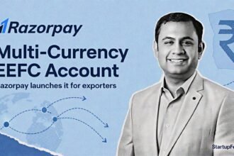 Razorpay Multi-Currency EEFC Account shown with Harshil Mathur and exporter settlement symbols