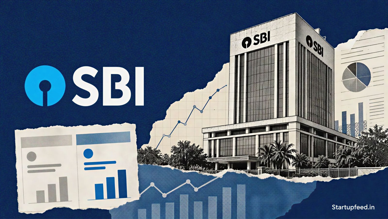 SBI Q1 Profit Soars 10% to Rs 21,121 Cr on Strong NII 39 SBI Q1 profit results collage with State Bank of India logo, headquarters sketch and abstract earnings charts