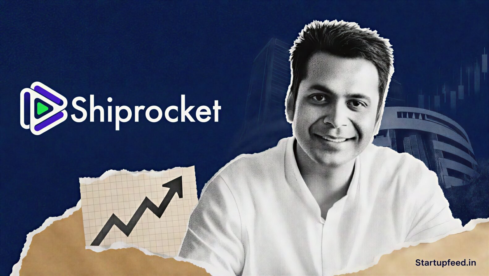 Shiprocket IPO editorial collage with company branding, stock-exchange imagery and a Rs 7,056 Cr upper-end valuation