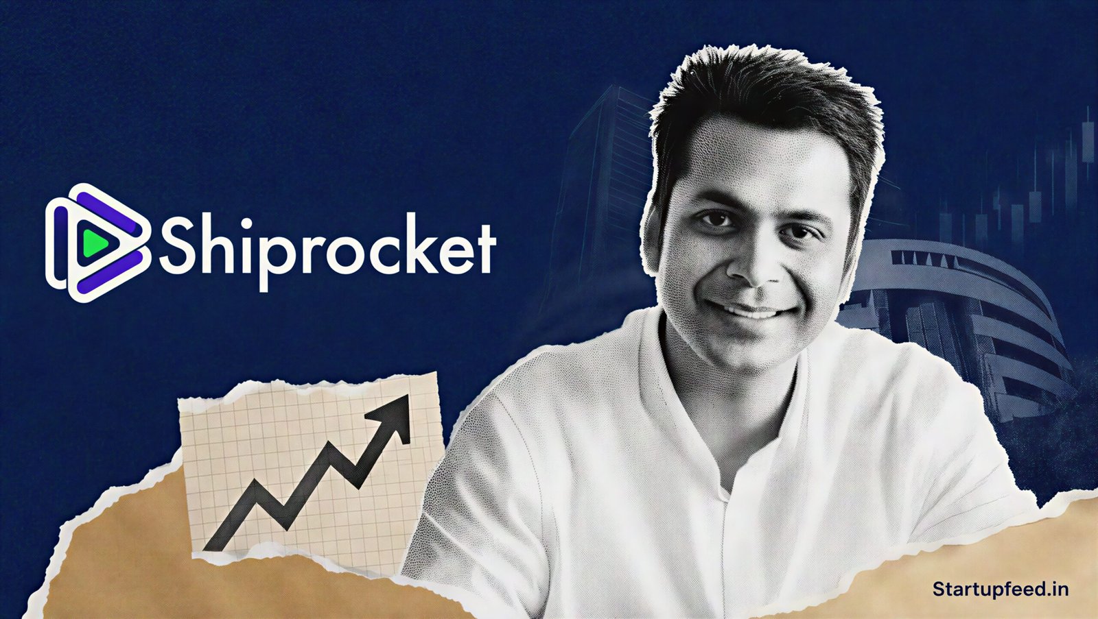 Shiprocket IPO editorial collage with company branding, stock-exchange imagery and a Rs 7,056 Cr upper-end valuation
