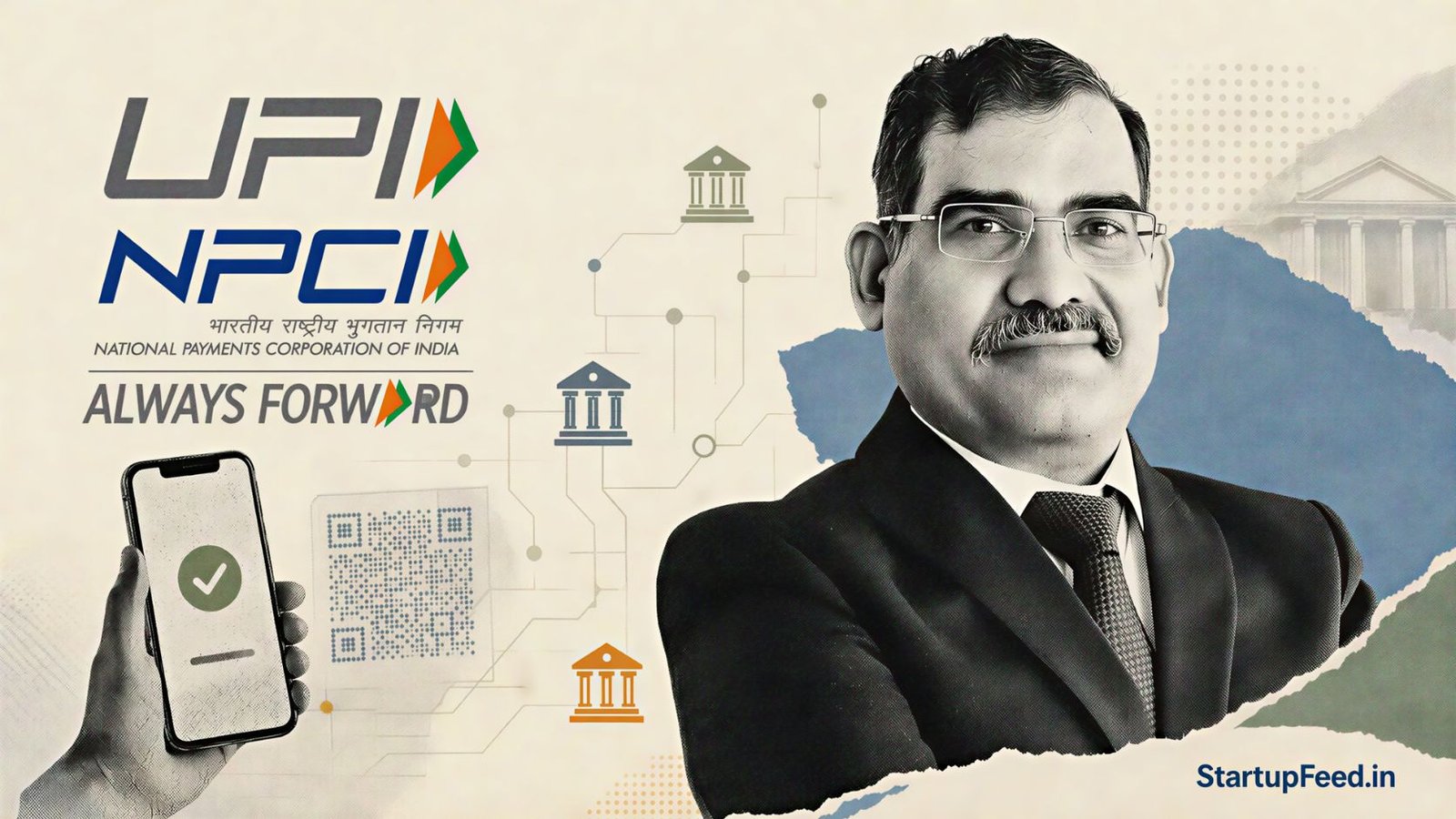 UPI at 10: How a Fix for IMPS Became a Global Payment Rail 41 UPI 10 years milestone with AP Hota beside official UPI and NPCI payment-rail elements