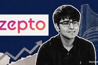 Aadit Palicha beside the Zepto logo as the Zepto IPO pullback follows a sharp public-market valuation reset