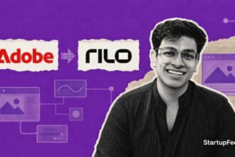 Adobe acquires Rilo in India, shown with Adobe and Rilo logos linked by an acquisition motif