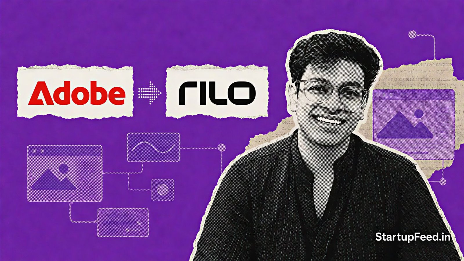 Adobe Acquires AI Startup Rilo in Second India Deal 40 Adobe acquires Rilo in India, shown with Adobe and Rilo logos linked by an acquisition motif