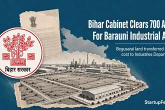 Barauni industrial area plan represented with Bihar government emblem and 700-acre industrial land site