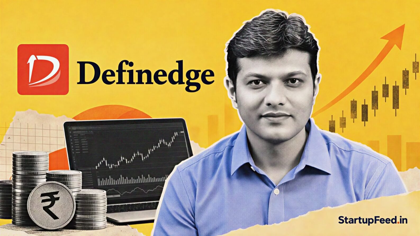 Definedge funding scene with CEO Prashant Shah beside company logo after Rs 22 Cr raise