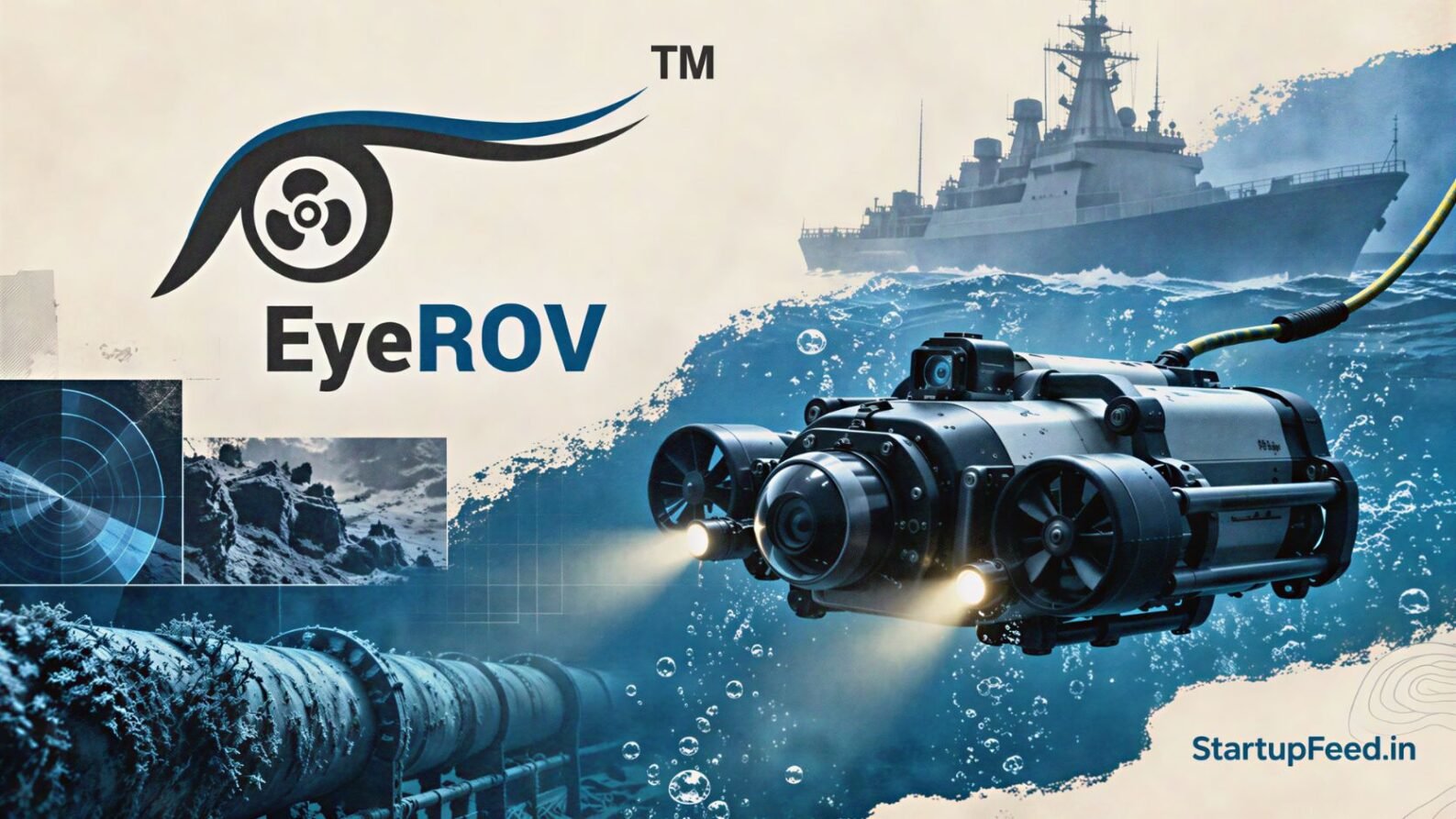 EyeROV BRICS Summit display with Trout underwater drone, marine robotics equipment and EyeROV branding