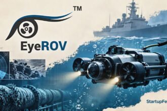 EyeROV BRICS Summit display with Trout underwater drone, marine robotics equipment and EyeROV branding
