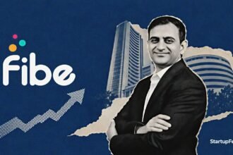 Fibe IPO visual with CEO Akshay Mehrotra, company logo and stock-market elements