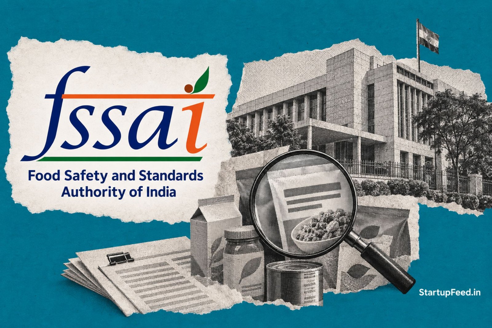 FSSAI food claim notices shown through the regulator’s emblem, compliance documents and inspected food packages