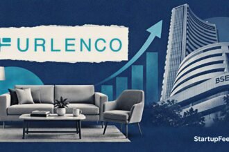 Furlenco IPO visual with the company logo against a navy stock-exchange sketch and upward chart motif