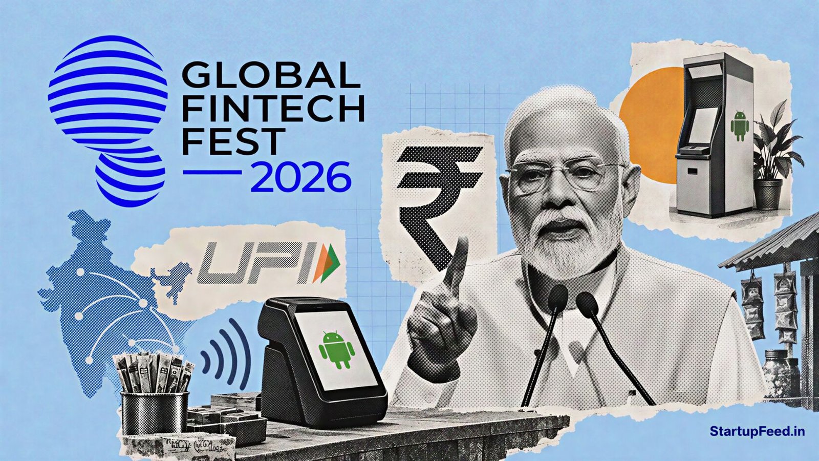 GFF 2026 fintech launches represented by NPCI logo, Android payment terminal and cardless phone payments