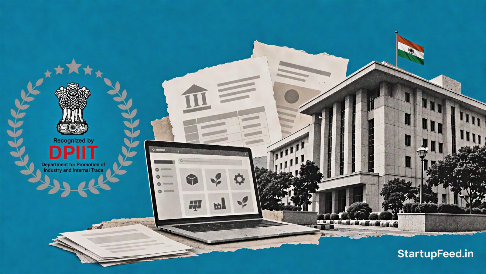 Government procurement for startups shown with the DPIIT emblem and tender documents