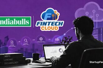 Indiabulls Fintech Cloud acquisition with both company logos linked in a purple fintech deal composition