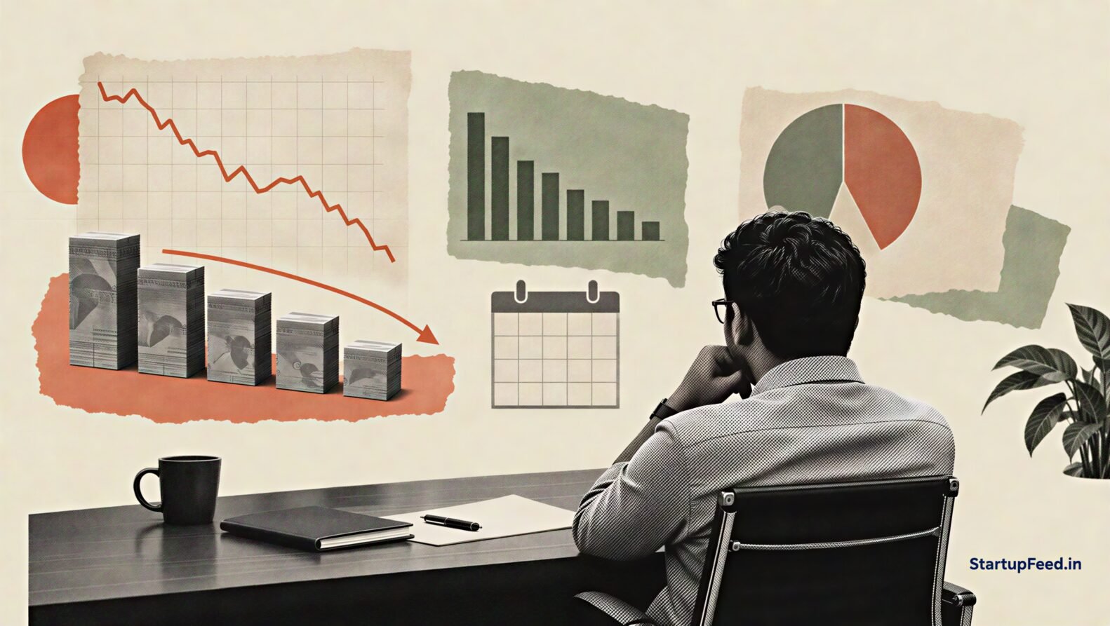 Startup net burn review at an Indian board meeting with cash runway charts