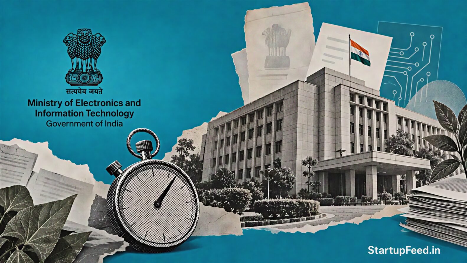 IT Amendment Rules 2026 with MeitY emblem, compliance documents and three-hour takedown clock
