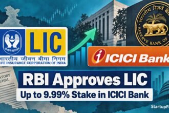 LIC ICICI Bank stake approval shown with RBI emblem and Indian banking documents